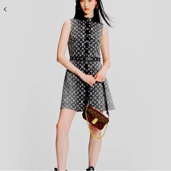 Dresses | Louis Vuitton Monogram Denim Button Tab Dress